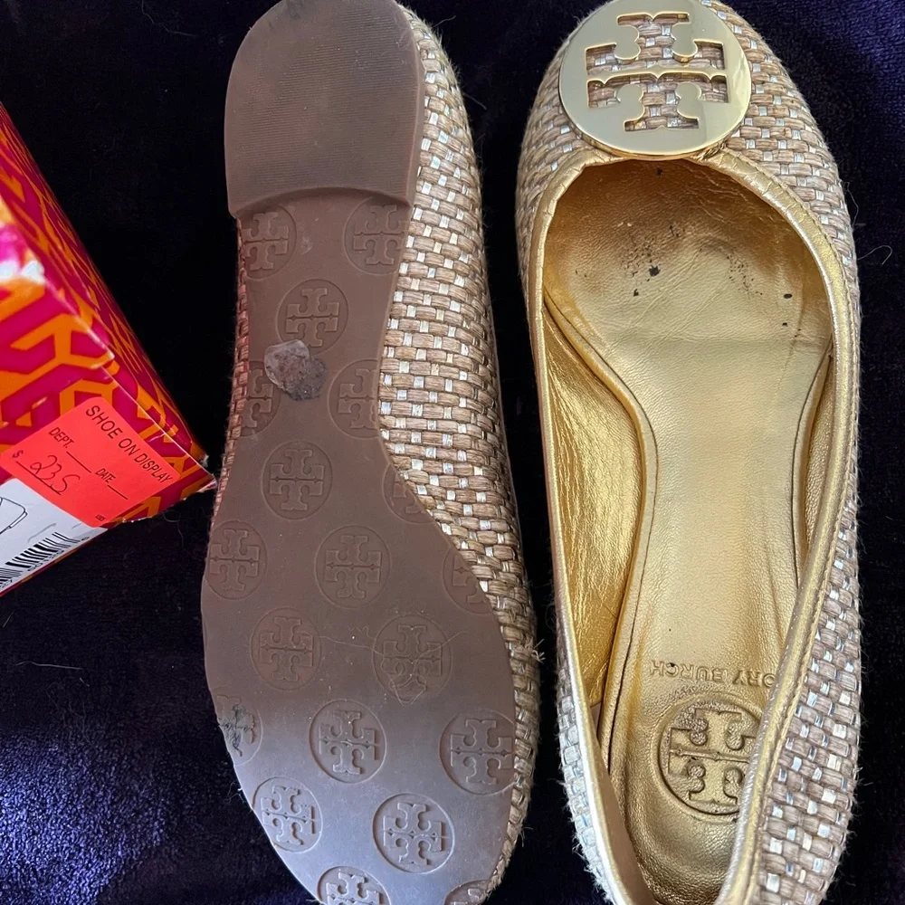 Tory Burch ‘Reva’ Gold Ballerina Flats